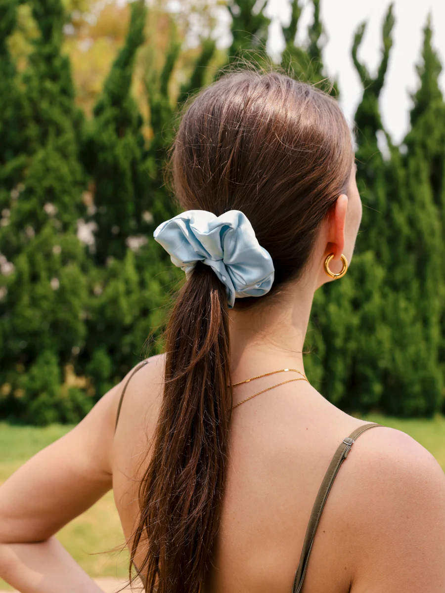 Fluffy Touch Pure Silk Scrunchie Light Blue - Image 2